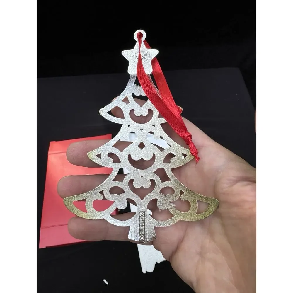 Lenox Sparkle And Scroll SILVERPLATED JEWELED Christmas Tree Ornament MIB -S1T